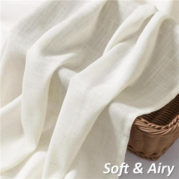 Natural Linen Curtains 84Inch Length 2Panels for LivingRoom Rod Pocket SemiSheer - Picture 4 of 7